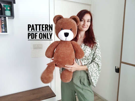Crochet big bear pillow pattern, big bear 21.6 inches pattern, Amigurumi pattern for beginner, Crochet bear tutorial