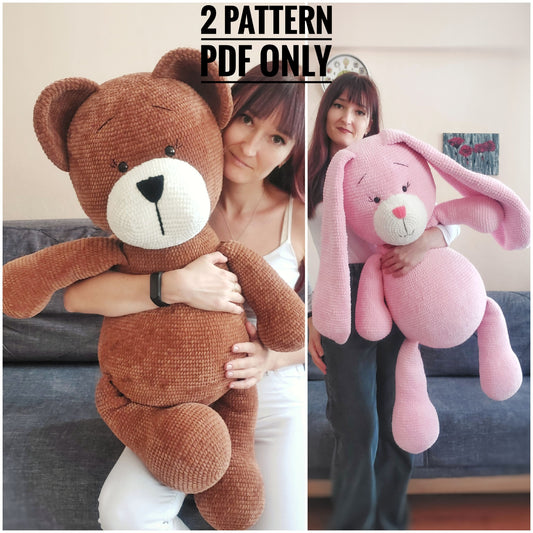 Crochet big bear and big bunny pillow pattern, big bear pattern, Amigurumi pattern for beginner, Crochet bunny tutorial