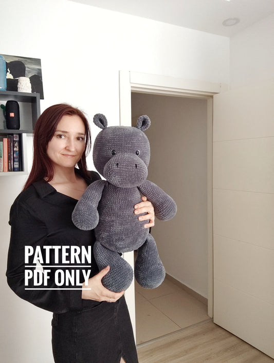 PDF plushie big hippo Crochet Pattern, big hippopotamus Crochet Pattern, big hippo Amigurumi Pattern (English),Easy Amigurumi Animal Pattern