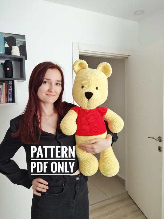 Crochet big bear pillow pattern, big bear pattern, Amigurumi pattern for beginner, Crochet bear tutorial