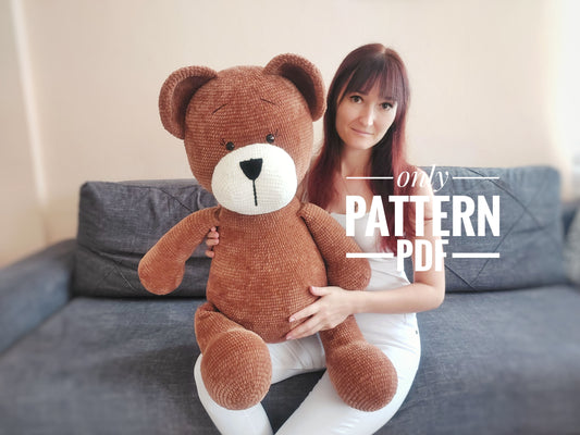 Crochet big bear pillow pattern, big bear pattern, Amigurumi pattern for beginner, Crochet bear tutorial