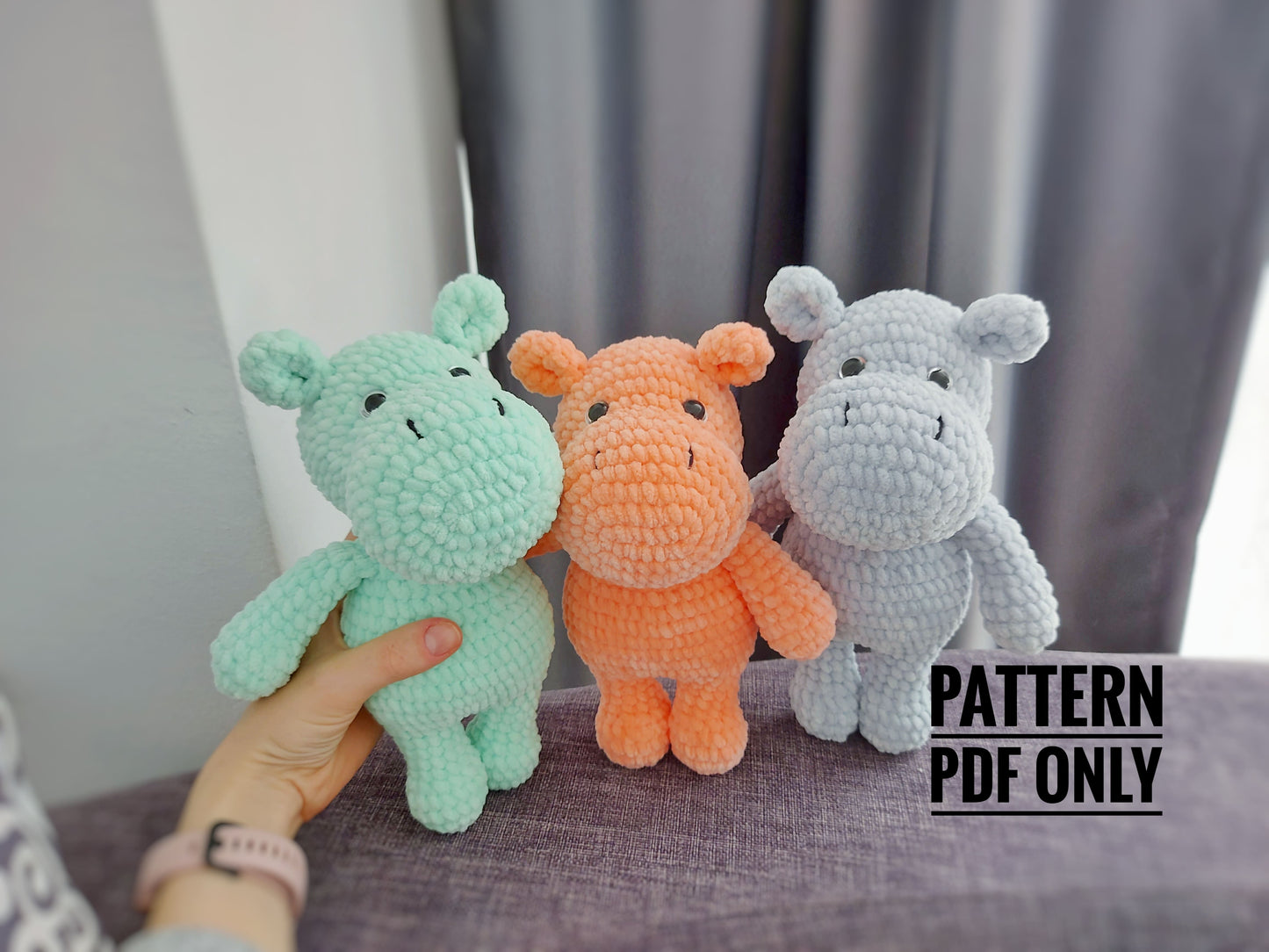 crochet Hippo plush pattern, river-horse pattern, hippopotamus gift, CROCHET PDF PATTERN (English)