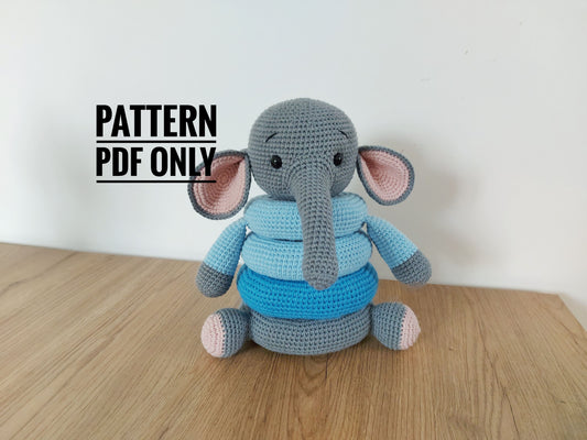 Stacking toy Elephant crochet pattern, montessori elephant pattern, Crochet Elephant toy, Stuffed elephant, Safari birthday, Jungle Zoo