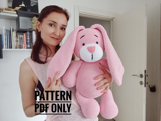 Crochet big bunny pillow pattern English, big bunny pattern, Amigurumi pattern for beginner, Crochet bunny tutorial