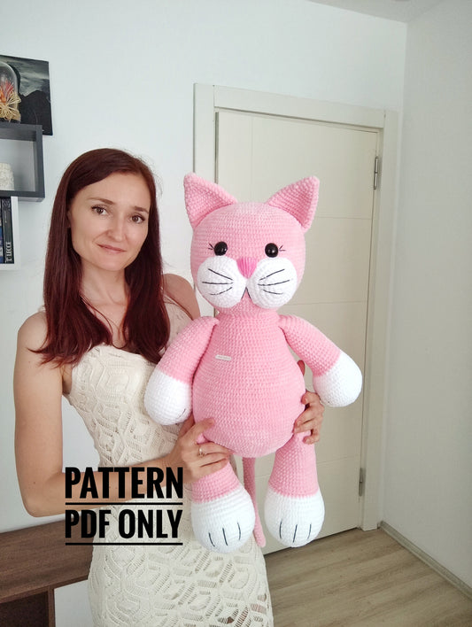 Crochet big cat doll patern, big cat Amigurumi Pattern, seamless crocheted kitten instructions, birthday gift, diy present, home decor